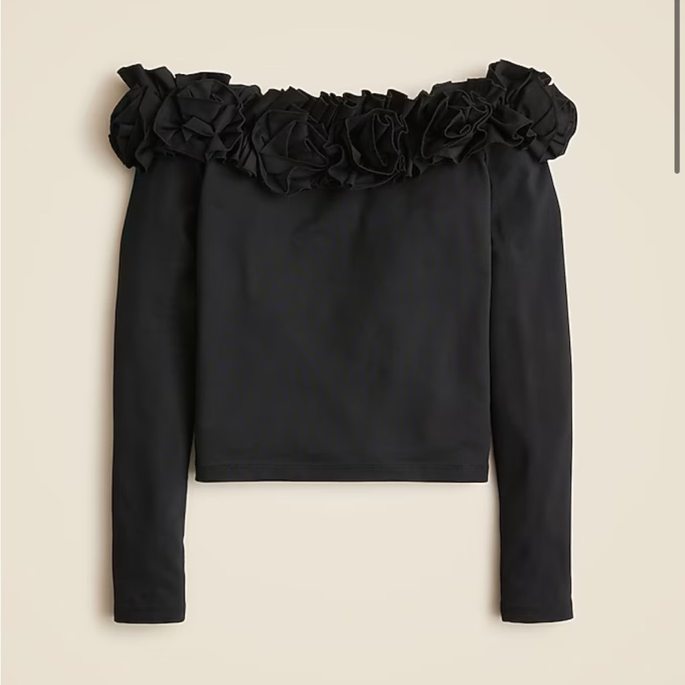 J crew Stretch cotton-blend off-the-shoulder top with rosettes